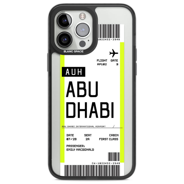 Personalised Abu Dhabi Boarding Pass Custom Phone Case iPhone 13 Pro Max / Black Impact Case,iPhone 14 Pro Max / Black Impact Case Blanc Space