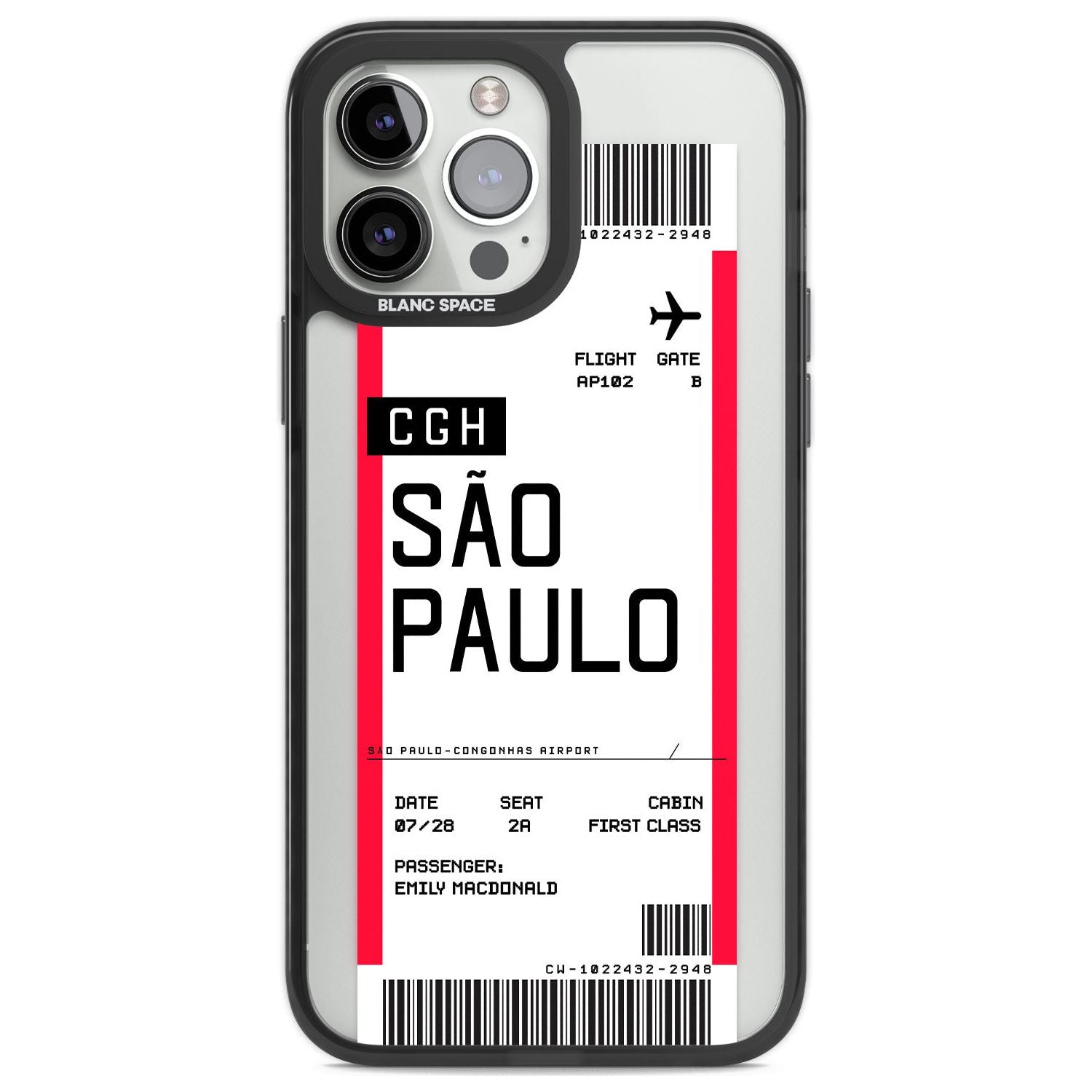 Personalised São Paulo Boarding Pass Custom Phone Case iPhone 13 Pro Max / Black Impact Case,iPhone 14 Pro Max / Black Impact Case Blanc Space