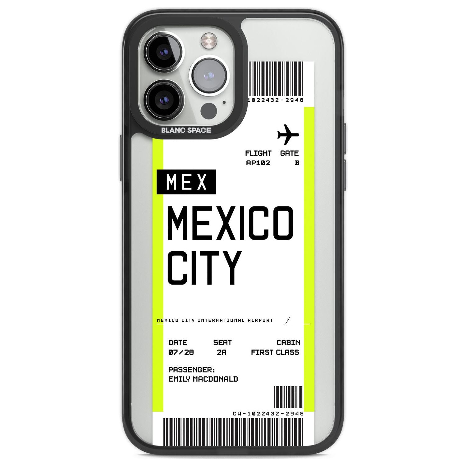 Personalised Mexico City Boarding Pass Custom Phone Case iPhone 13 Pro Max / Black Impact Case,iPhone 14 Pro Max / Black Impact Case Blanc Space
