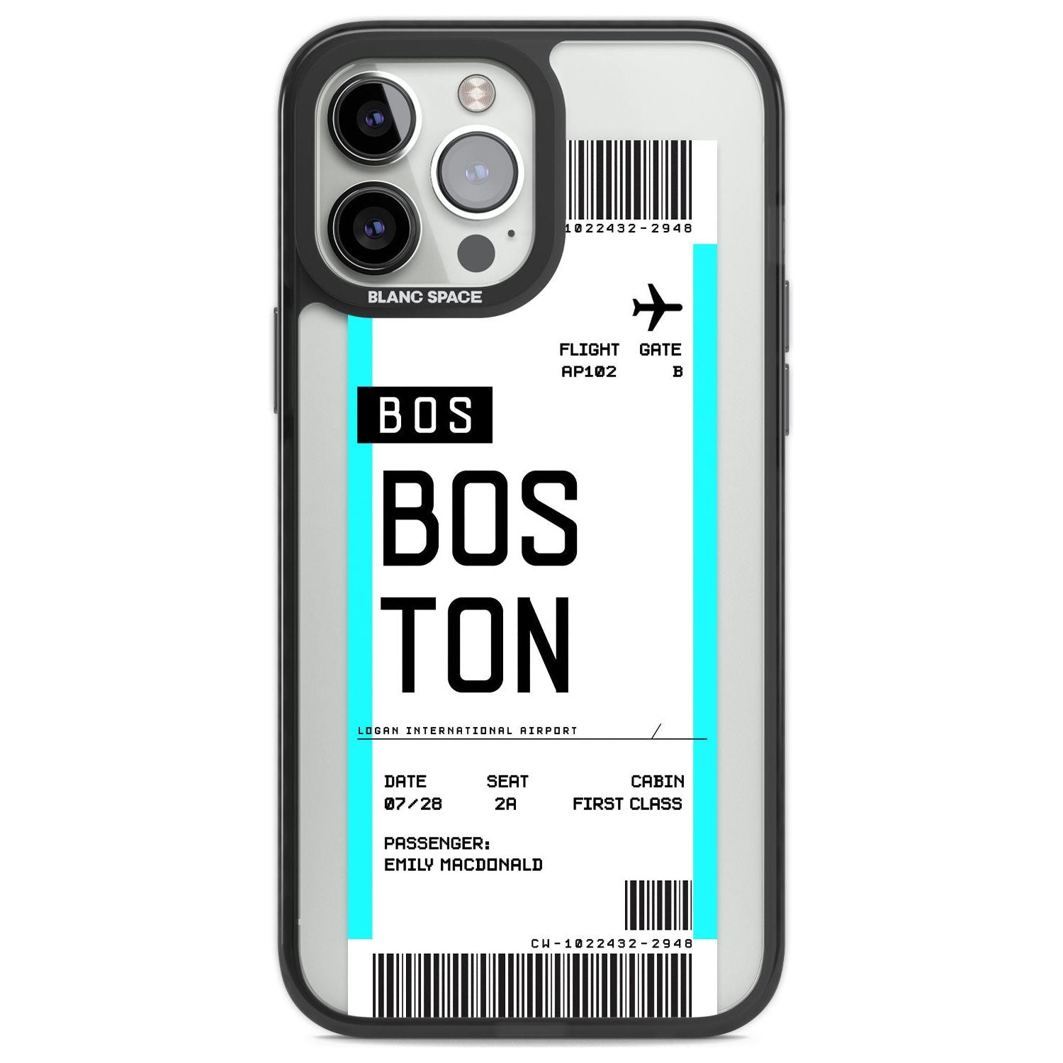 Personalised Boston Boarding Pass Custom Phone Case iPhone 13 Pro Max / Black Impact Case,iPhone 14 Pro Max / Black Impact Case Blanc Space