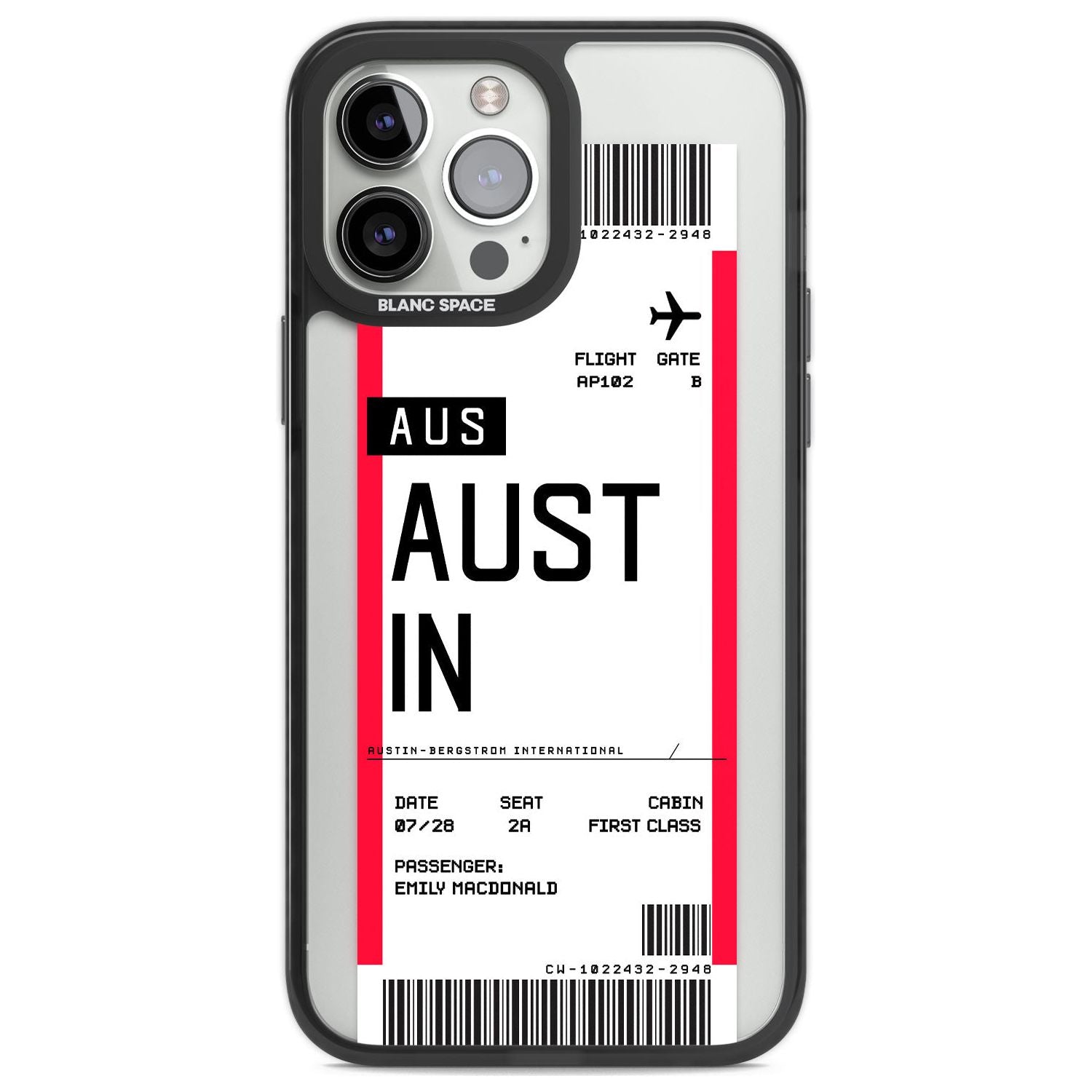 Personalised Austin Boarding Pass Custom Phone Case iPhone 13 Pro Max / Black Impact Case,iPhone 14 Pro Max / Black Impact Case Blanc Space
