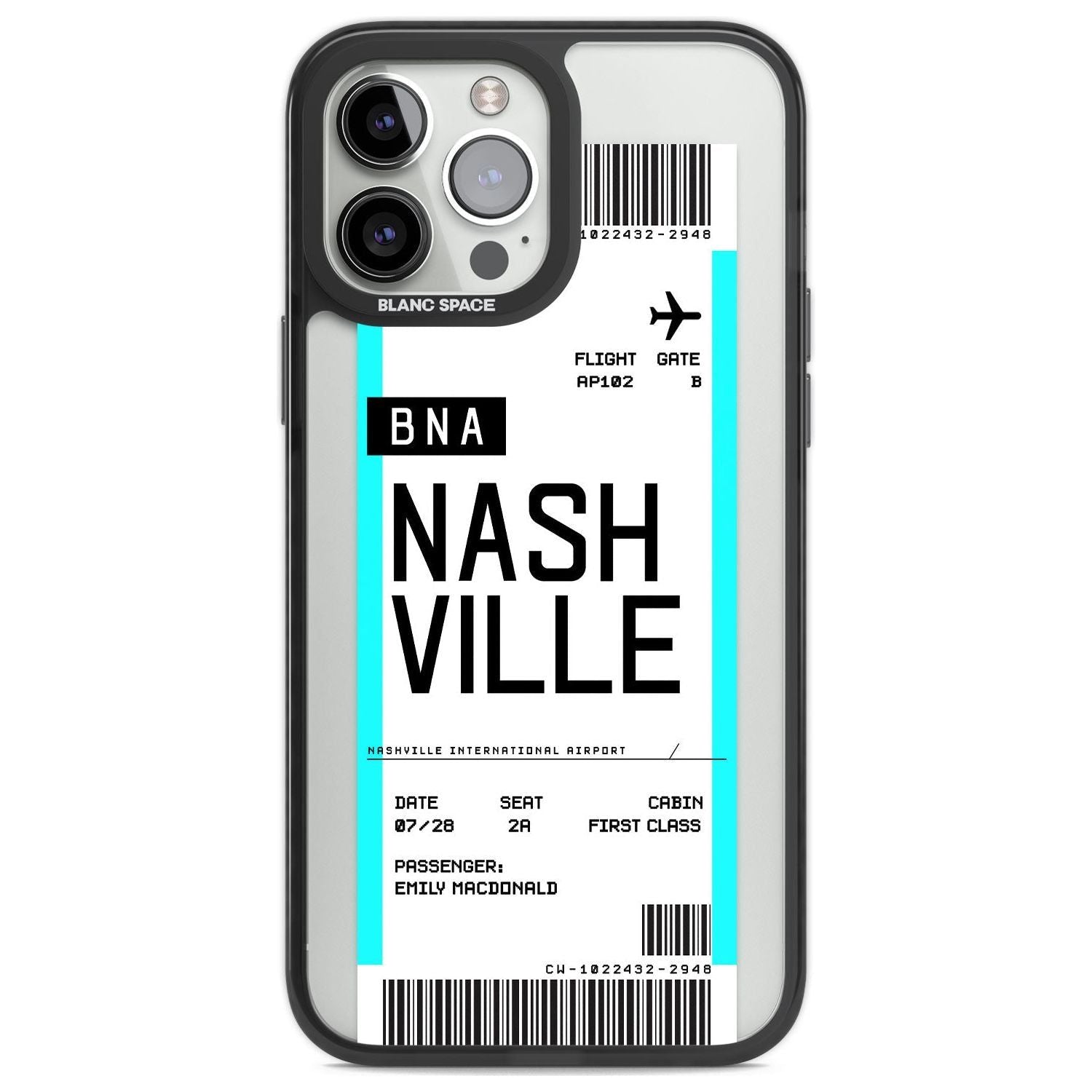 Personalised Nashville Boarding Pass Custom Phone Case iPhone 13 Pro Max / Black Impact Case,iPhone 14 Pro Max / Black Impact Case Blanc Space