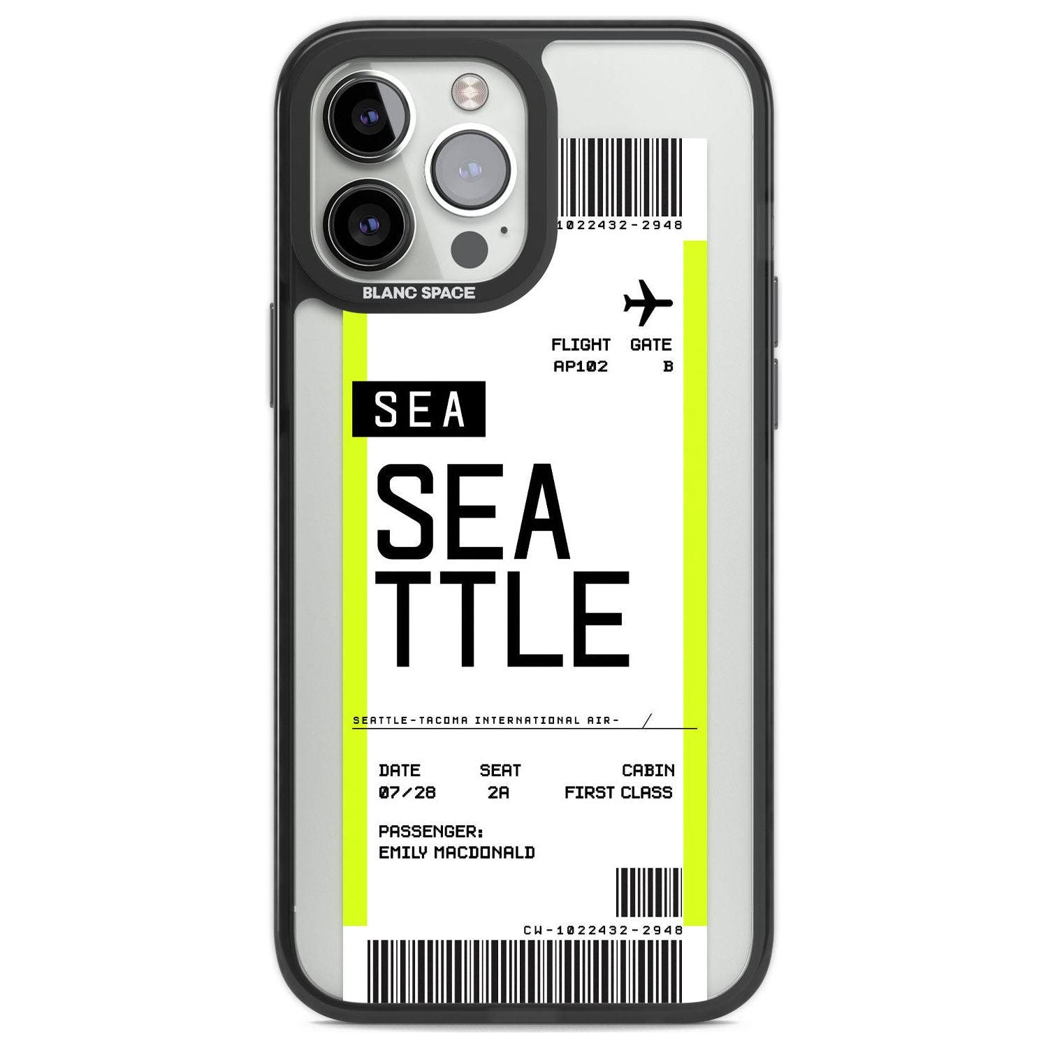 Personalised Seattle Boarding Pass Custom Phone Case iPhone 13 Pro Max / Black Impact Case,iPhone 14 Pro Max / Black Impact Case Blanc Space