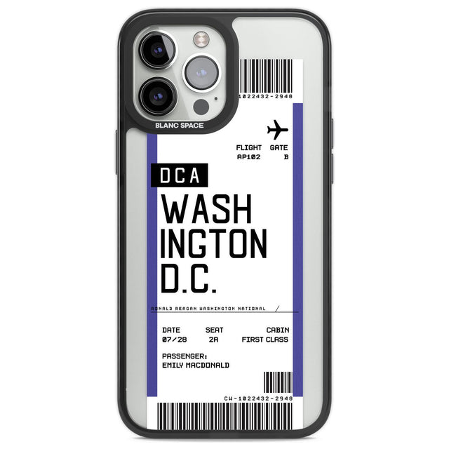 Personalised Washington D.C. Boarding Pass Custom Phone Case iPhone 13 Pro Max / Black Impact Case,iPhone 14 Pro Max / Black Impact Case Blanc Space