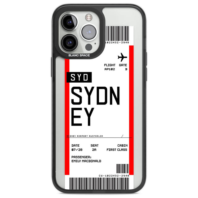 Personalised Sydney Boarding Pass Custom Phone Case iPhone 13 Pro Max / Black Impact Case,iPhone 14 Pro Max / Black Impact Case Blanc Space