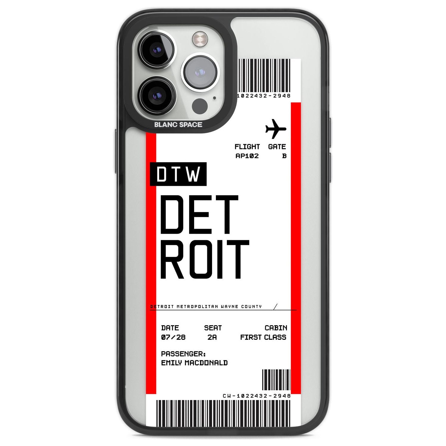 Personalised Detroit Boarding Pass Custom Phone Case iPhone 13 Pro Max / Black Impact Case,iPhone 14 Pro Max / Black Impact Case Blanc Space