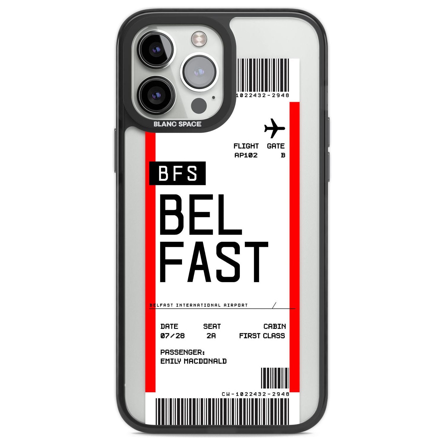 Personalised Belfast Boarding Pass Custom Phone Case iPhone 13 Pro Max / Black Impact Case,iPhone 14 Pro Max / Black Impact Case Blanc Space