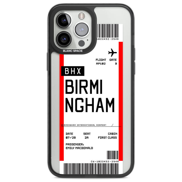 Personalised Birmingham Boarding Pass Custom Phone Case iPhone 13 Pro Max / Black Impact Case,iPhone 14 Pro Max / Black Impact Case Blanc Space