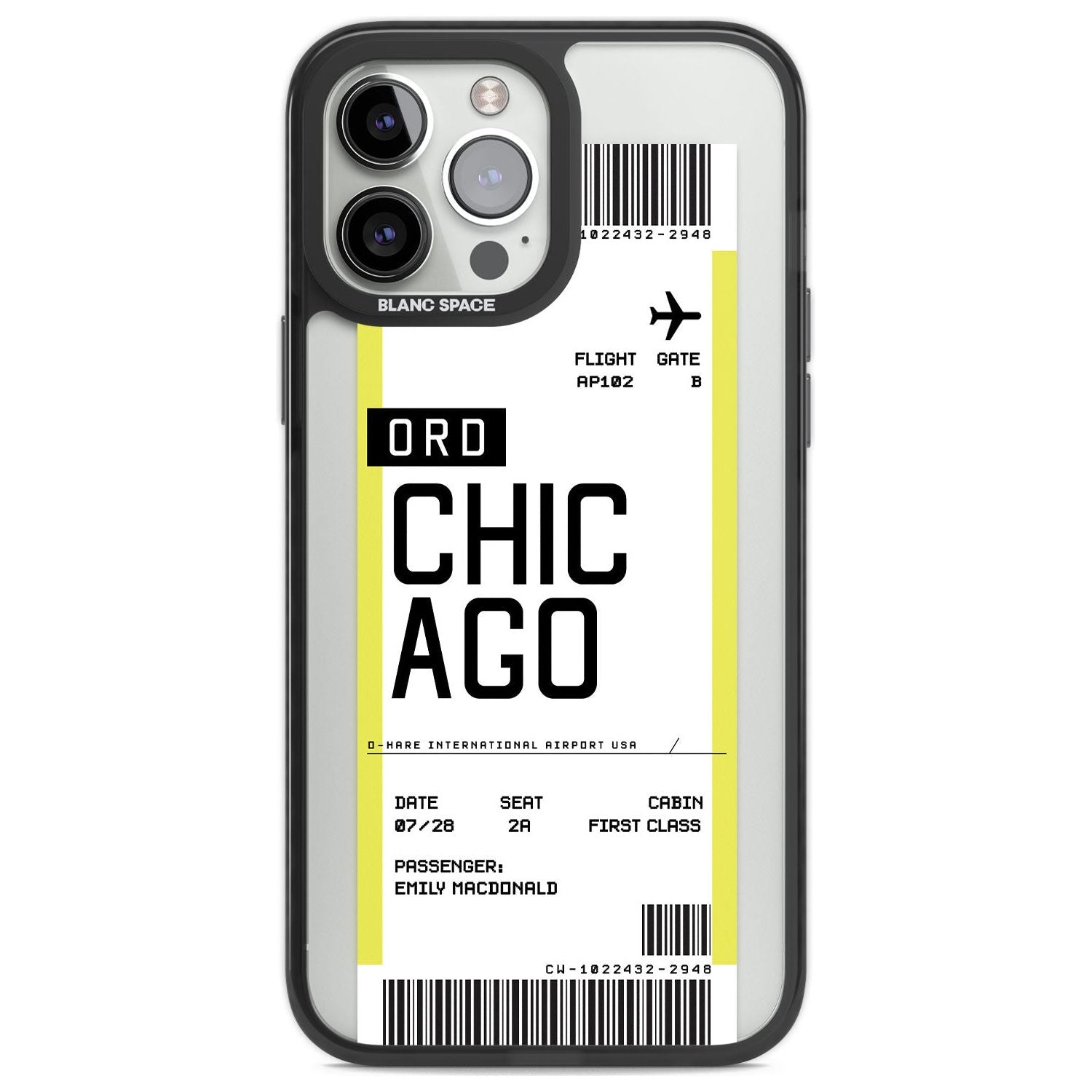 Personalised Chicago Boarding Pass Custom Phone Case iPhone 13 Pro Max / Black Impact Case,iPhone 14 Pro Max / Black Impact Case Blanc Space