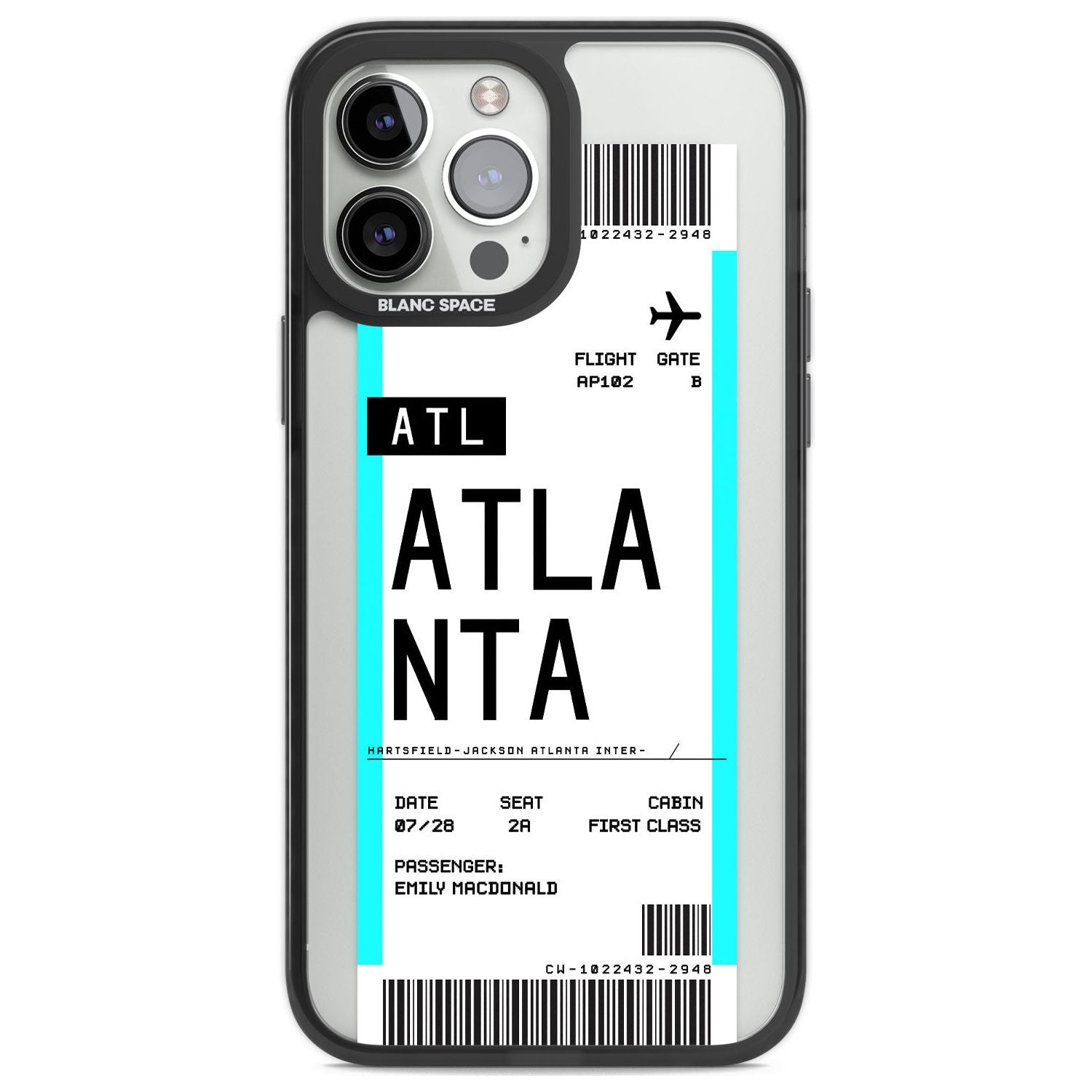 Personalised Atlanta Boarding Pass Custom Phone Case iPhone 13 Pro Max / Black Impact Case,iPhone 14 Pro Max / Black Impact Case Blanc Space