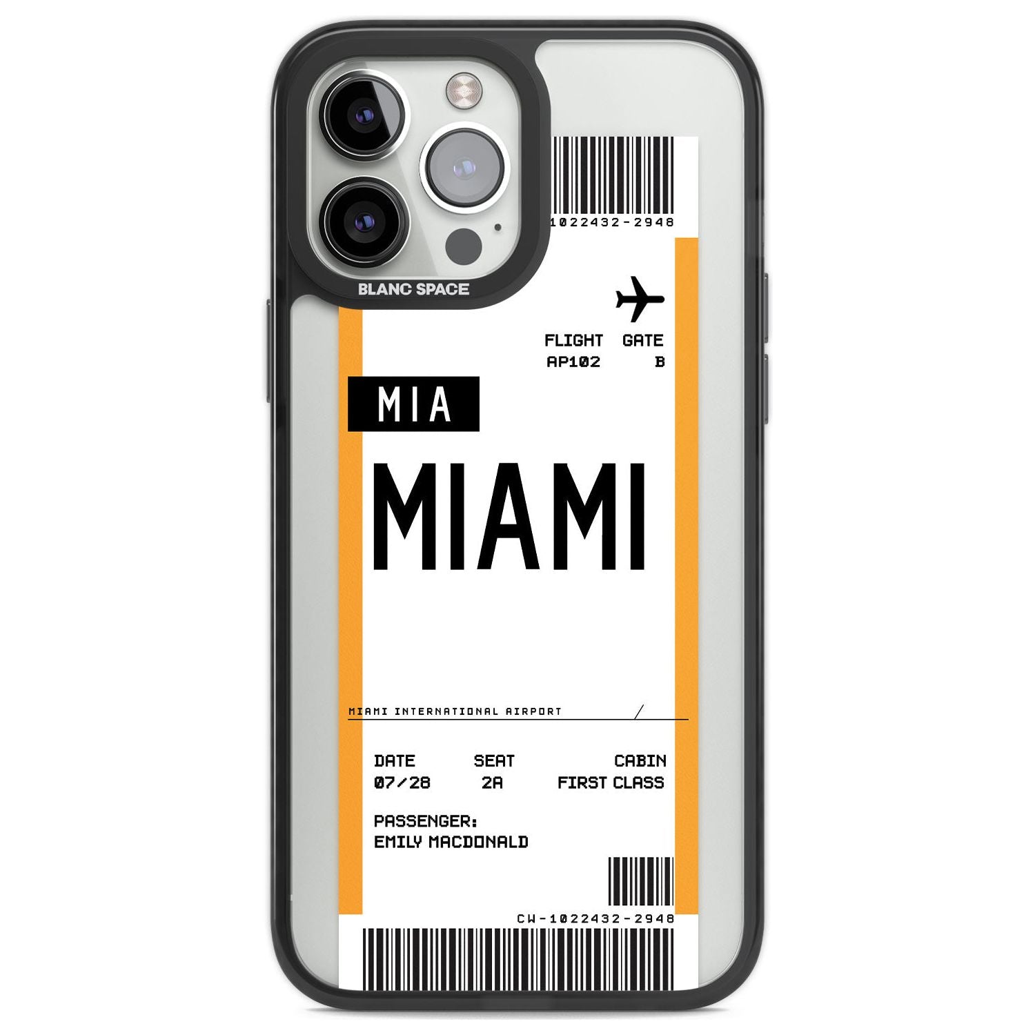 Personalised Miami Boarding Pass Custom Phone Case iPhone 13 Pro Max / Black Impact Case,iPhone 14 Pro Max / Black Impact Case Blanc Space