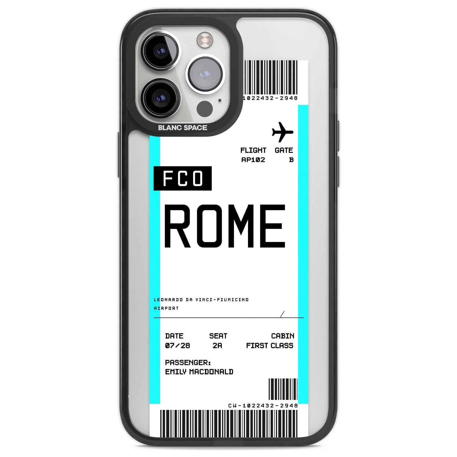 Personalised Rome Boarding Pass Custom Phone Case iPhone 13 Pro Max / Black Impact Case,iPhone 14 Pro Max / Black Impact Case Blanc Space