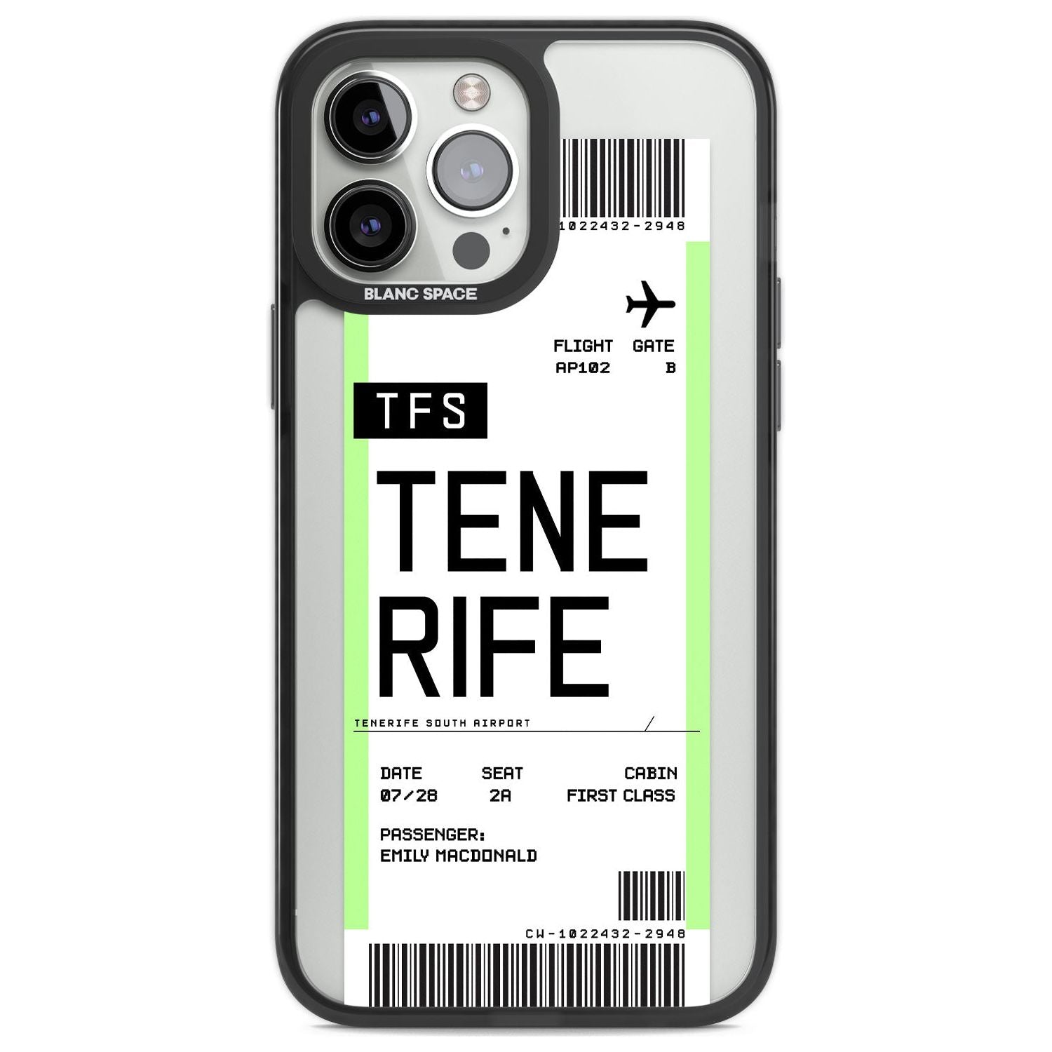 Personalised Tenerife Boarding Pass Custom Phone Case iPhone 13 Pro Max / Black Impact Case,iPhone 14 Pro Max / Black Impact Case Blanc Space