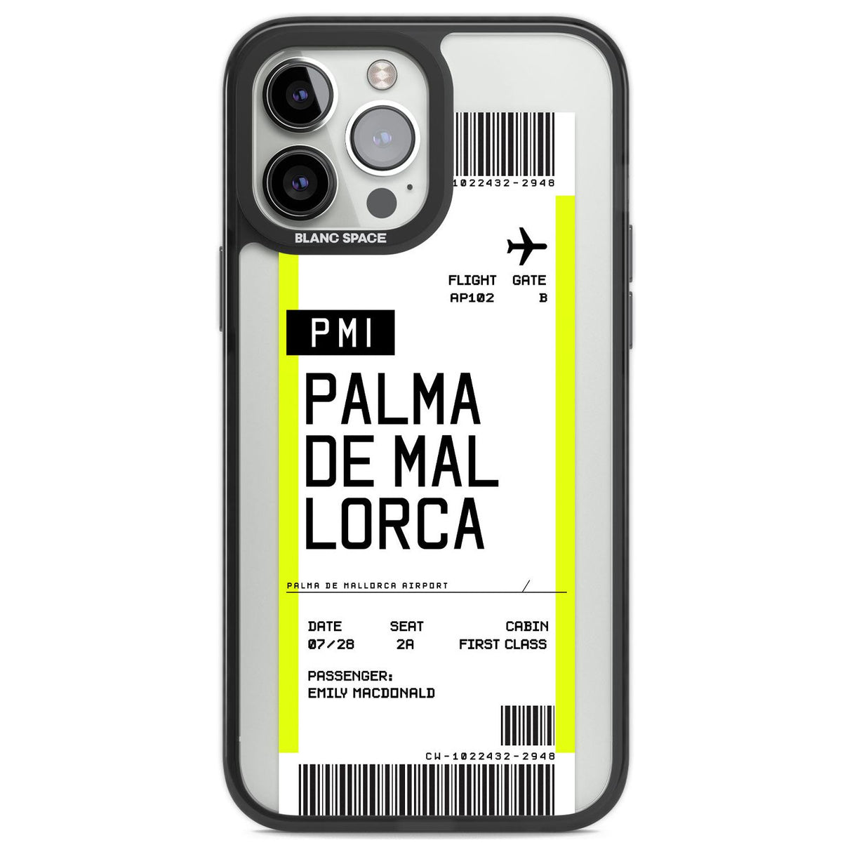 Personalised Palma De Mallorca Boarding Pass Custom Phone Case iPhone 13 Pro Max / Black Impact Case,iPhone 14 Pro Max / Black Impact Case Blanc Space