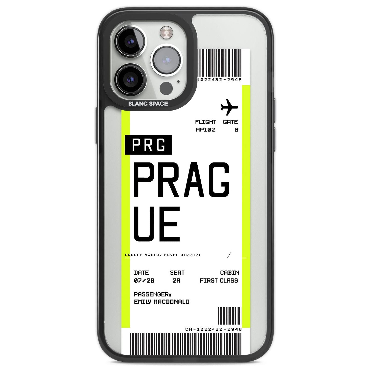 Personalised Prague Boarding Pass Custom Phone Case iPhone 13 Pro Max / Black Impact Case,iPhone 14 Pro Max / Black Impact Case Blanc Space
