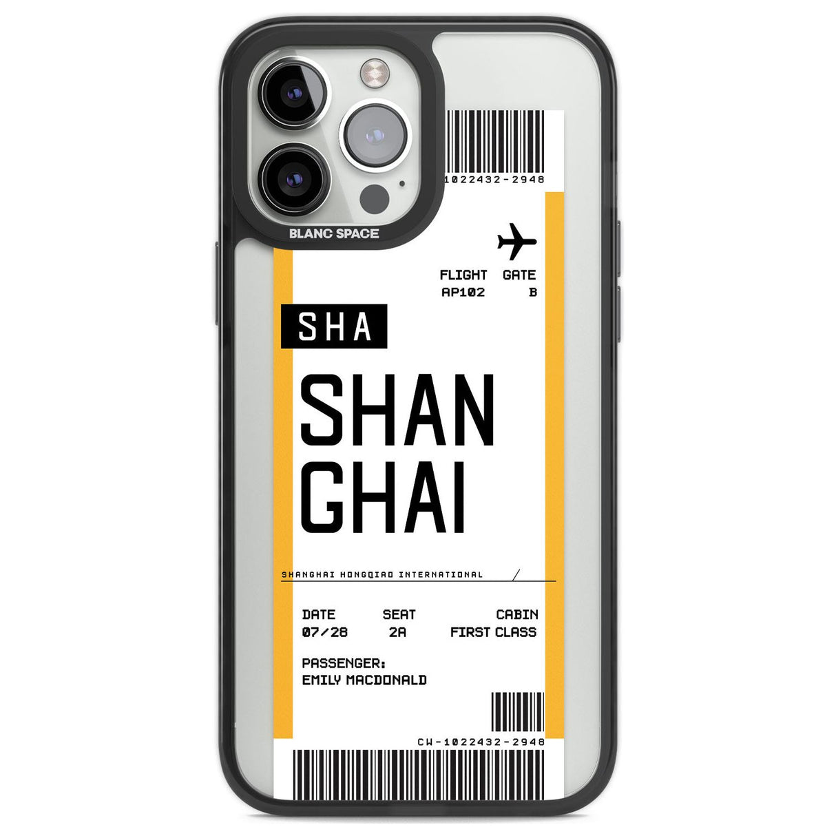 Personalised Shangai Boarding Pass Custom Phone Case iPhone 13 Pro Max / Black Impact Case,iPhone 14 Pro Max / Black Impact Case Blanc Space