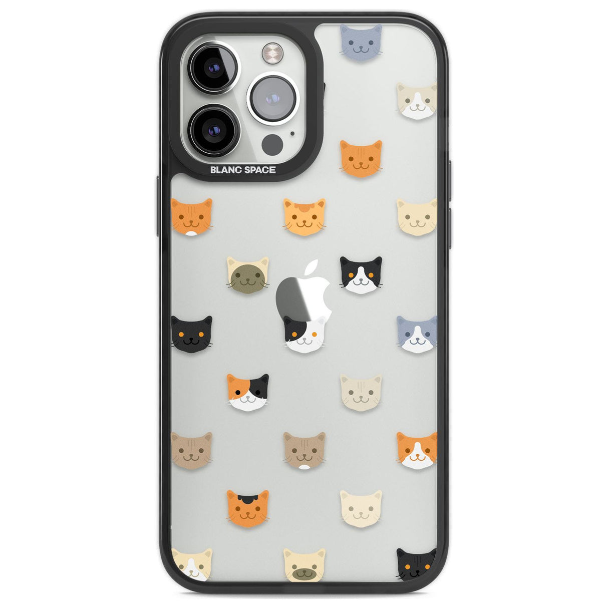 Cute Cat Face Transparent Phone Case iPhone 14 Pro Max / Black Impact Case,iPhone 13 Pro Max / Black Impact Case Blanc Space