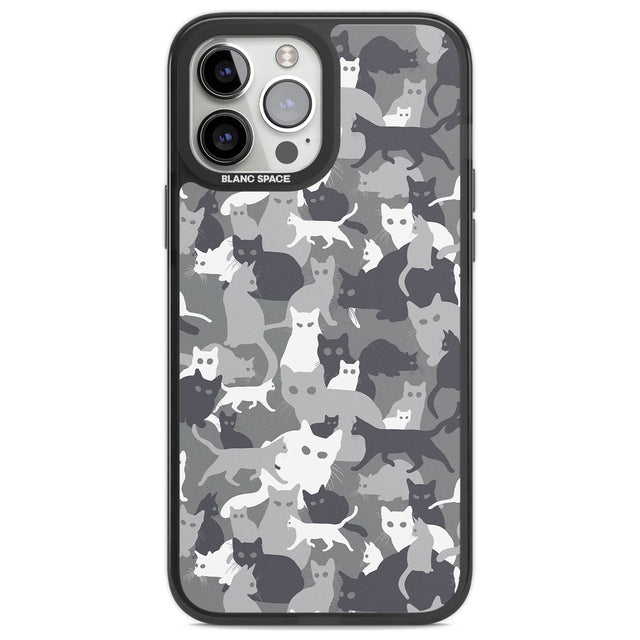 Dark Grey Cat Camouflage Pattern Phone Case iPhone 13 Pro Max / Black Impact Case,iPhone 14 Pro Max / Black Impact Case Blanc Space