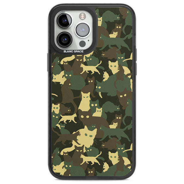 Forest Green Cat Camouflage Pattern Phone Case iPhone 13 Pro Max / Black Impact Case,iPhone 14 Pro Max / Black Impact Case Blanc Space