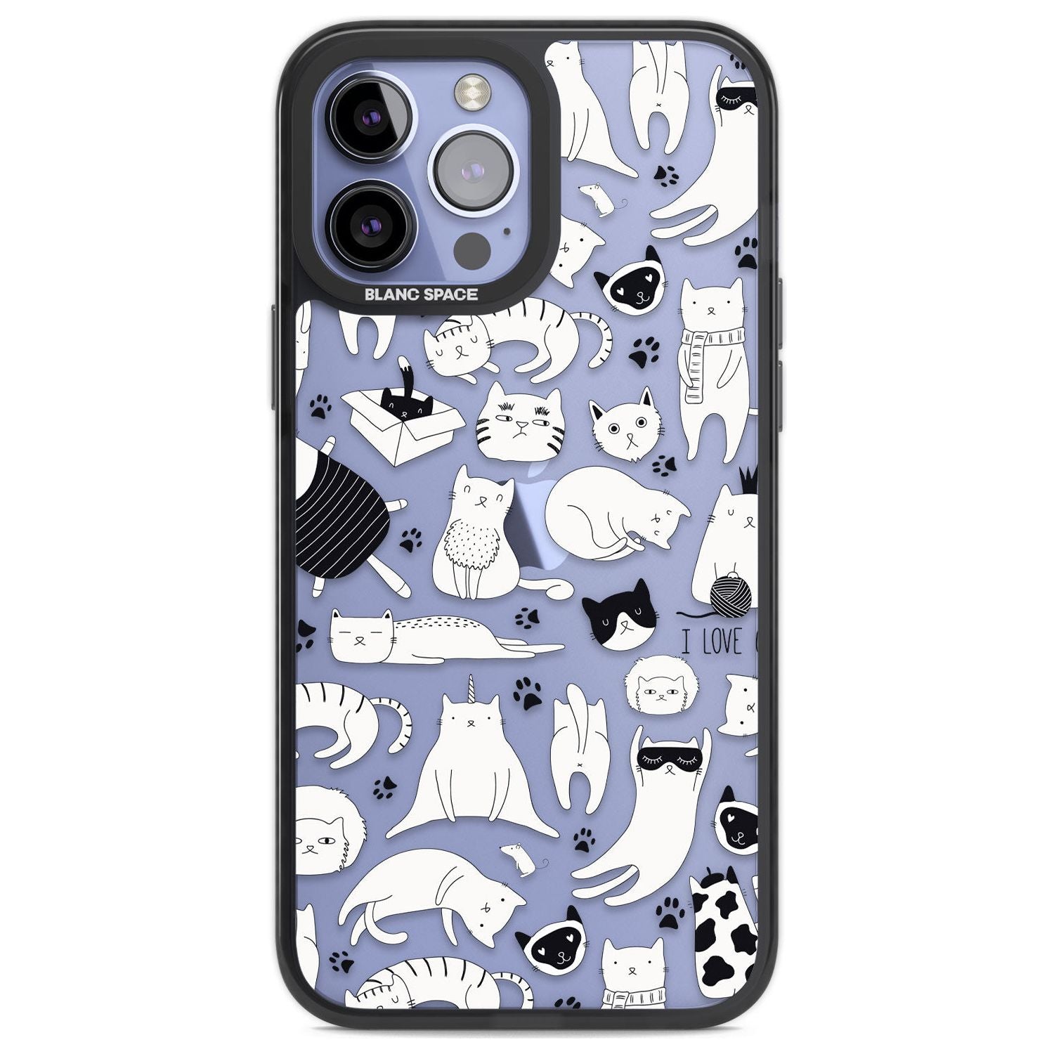 Cartoon Cat Collage - Black & White Phone Case iPhone 13 Pro Max / Black Impact Case,iPhone 14 Pro Max / Black Impact Case Blanc Space