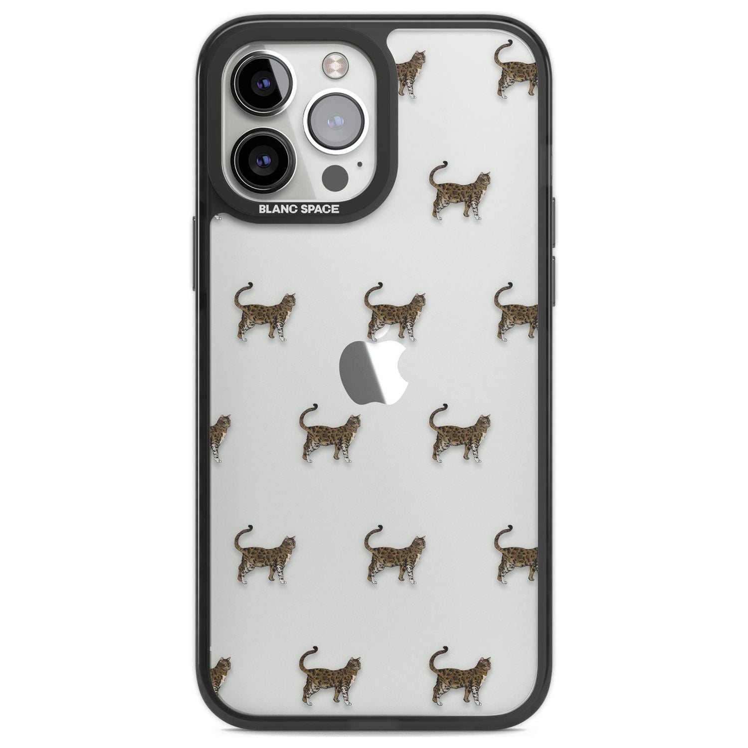Bengal Cat Pattern Phone Case iPhone 13 Pro Max / Black Impact Case,iPhone 14 Pro Max / Black Impact Case Blanc Space