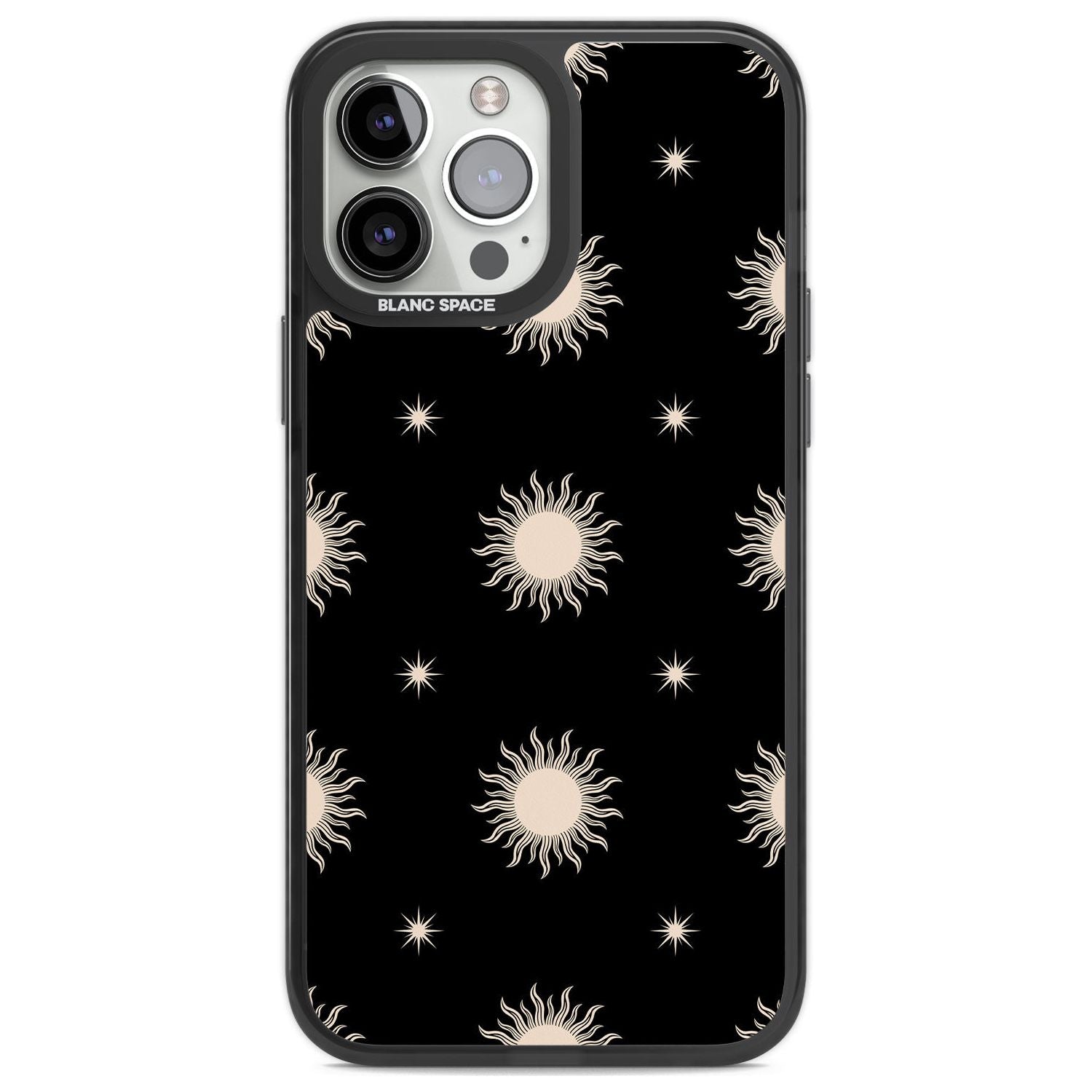 Celestial Patterns Classic Suns (Black) Phone Case iPhone 14 Pro Max / Black Impact Case,iPhone 13 Pro Max / Black Impact Case Blanc Space