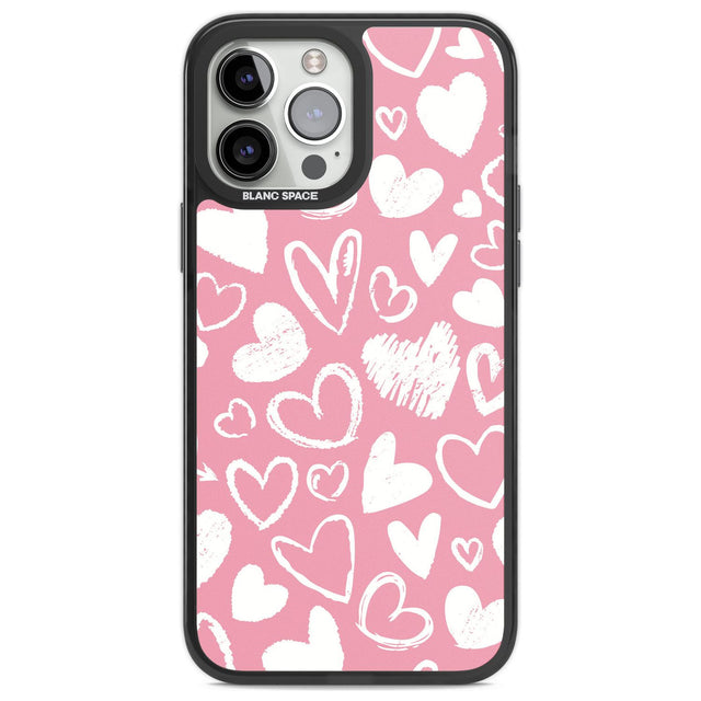 Chalk Hearts Phone Case iPhone 13 Pro Max / Black Impact Case,iPhone 14 Pro Max / Black Impact Case Blanc Space
