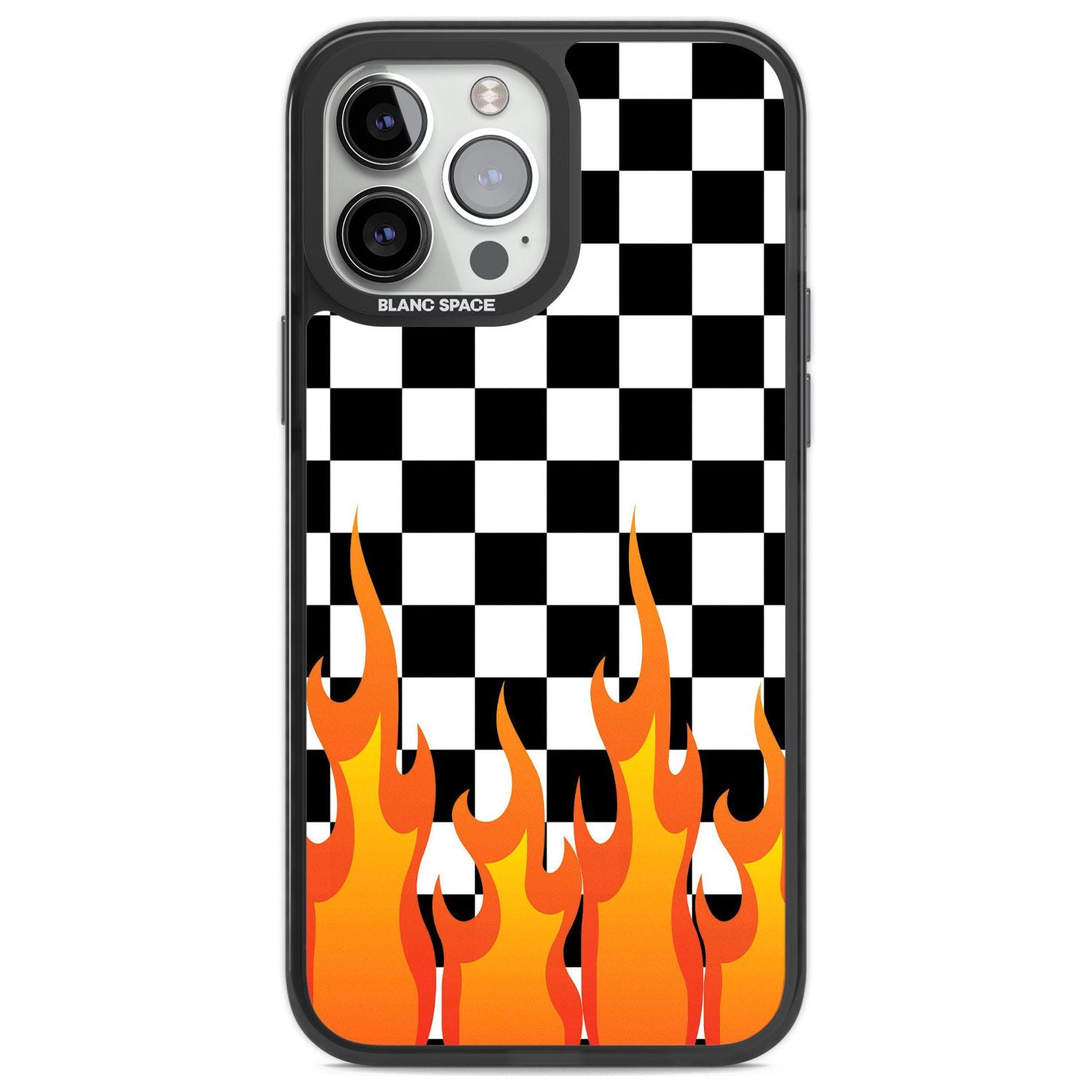 Checkered Fire Phone Case iPhone 13 Pro Max / Black Impact Case,iPhone 14 Pro Max / Black Impact Case Blanc Space
