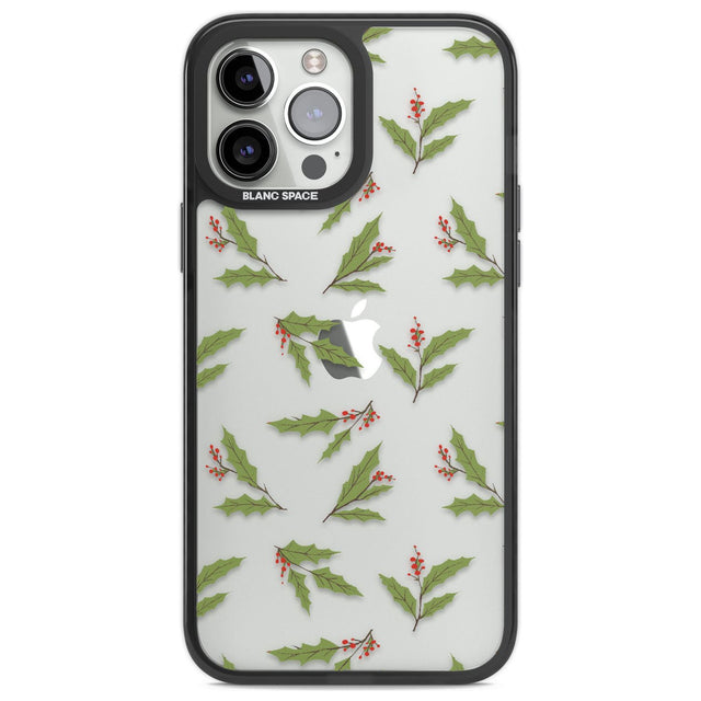 Christmas Holly Pattern Phone Case iPhone 13 Pro Max / Black Impact Case,iPhone 14 Pro Max / Black Impact Case Blanc Space