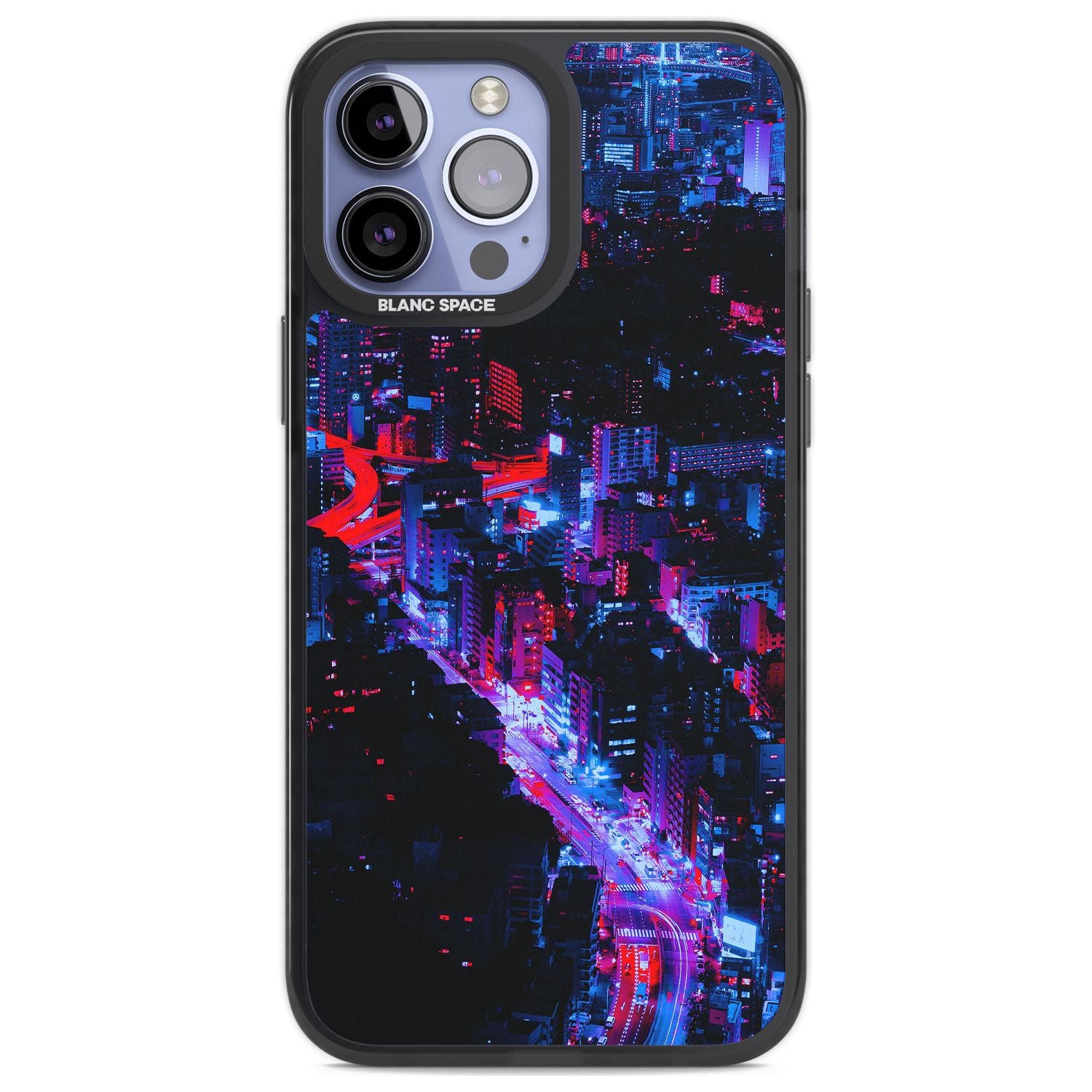 Arial City View - Neon Cities Photographs Phone Case iPhone 13 Pro Max / Black Impact Case,iPhone 14 Pro Max / Black Impact Case Blanc Space