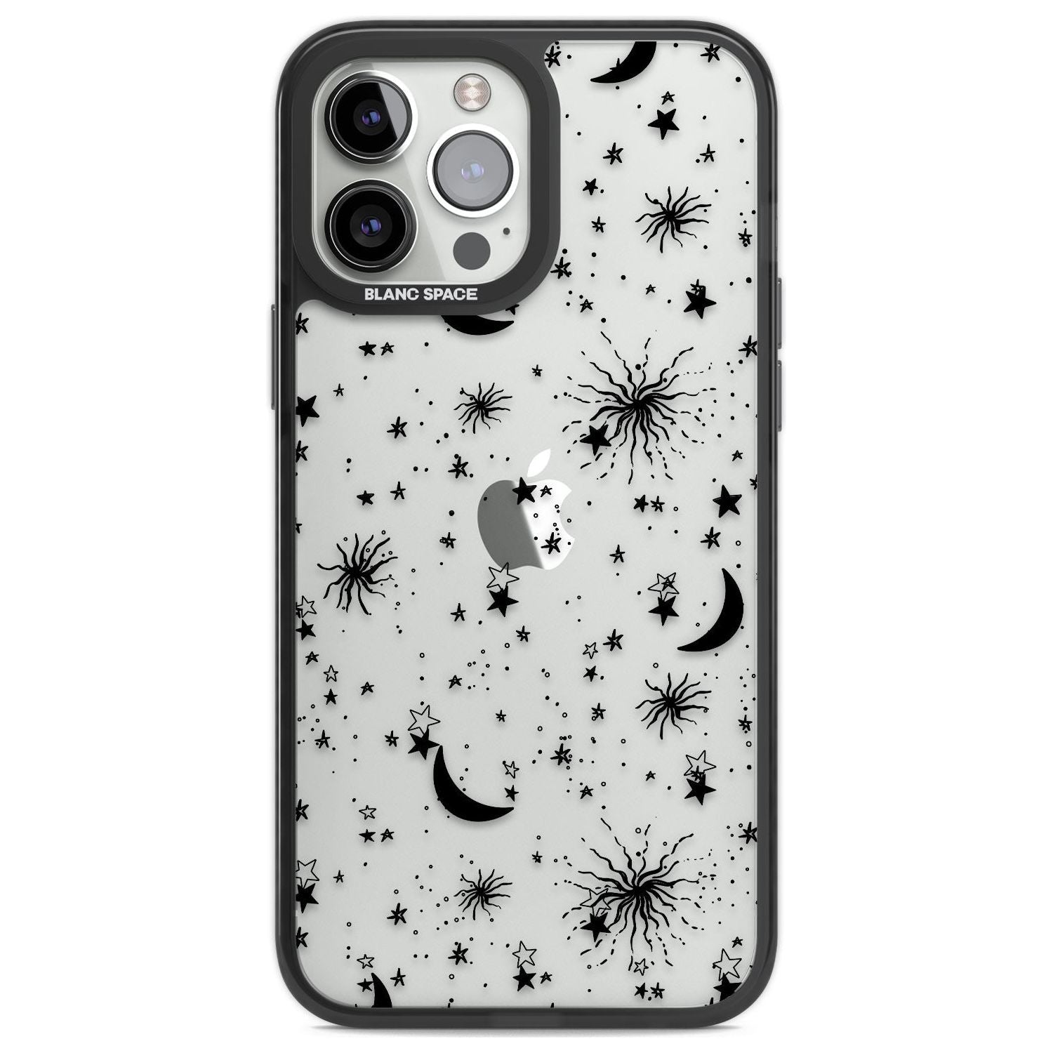 Moons & Stars Phone Case iPhone 13 Pro Max / Black Impact Case,iPhone 14 Pro Max / Black Impact Case Blanc Space