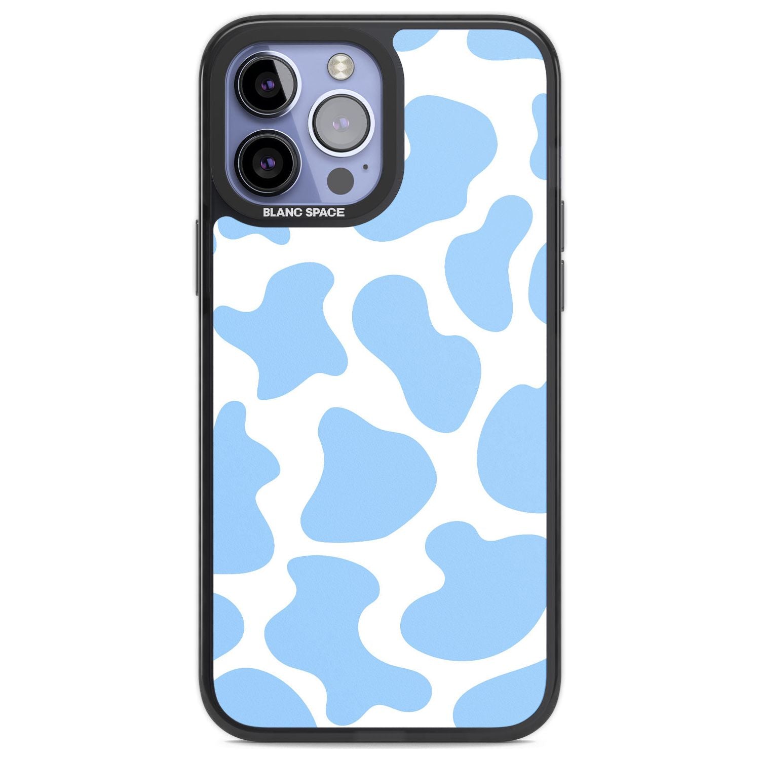 Blue and White Cow Print Phone Case iPhone 13 Pro Max / Black Impact Case,iPhone 14 Pro Max / Black Impact Case Blanc Space