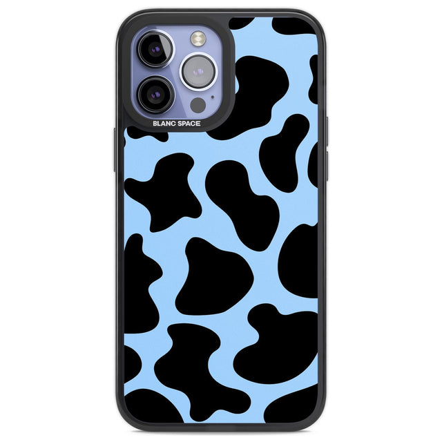 Blue and Black Cow Print Phone Case iPhone 13 Pro Max / Black Impact Case,iPhone 14 Pro Max / Black Impact Case Blanc Space