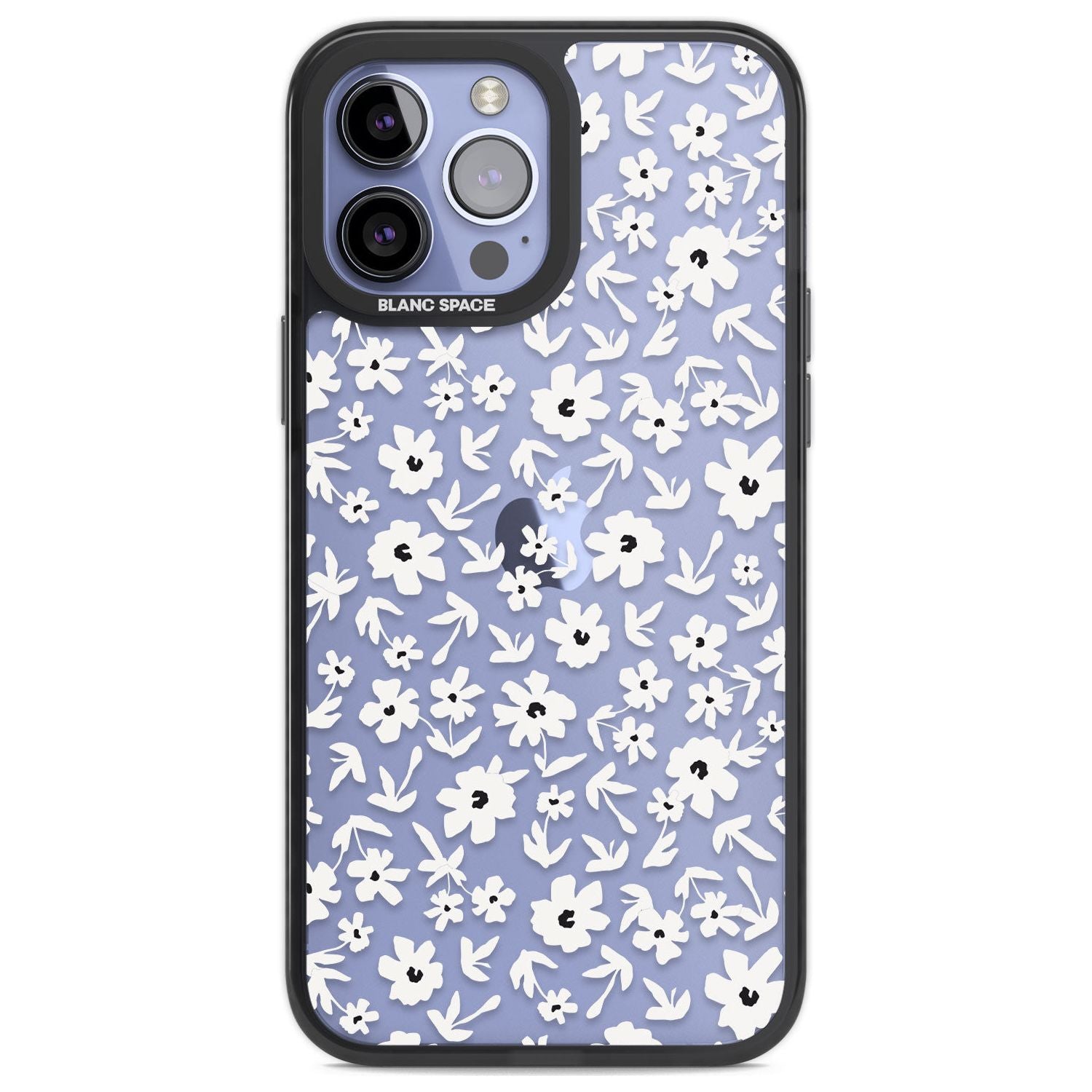 Floral Print on Transparent Phone Case iPhone 13 Pro Max / Black Impact Case,iPhone 14 Pro Max / Black Impact Case Blanc Space