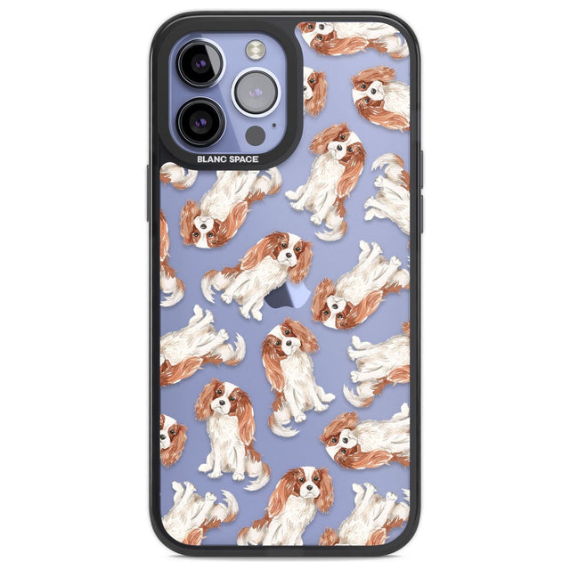Cavalier King Charles Spaniel Dog Pattern Phone Case iPhone 13 Pro Max / Black Impact Case,iPhone 14 Pro Max / Black Impact Case Blanc Space