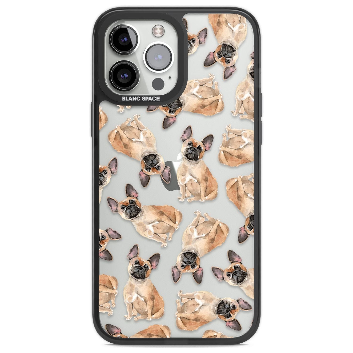 French Bulldog Watercolour Dog Pattern Phone Case iPhone 13 Pro Max / Black Impact Case,iPhone 14 Pro Max / Black Impact Case Blanc Space