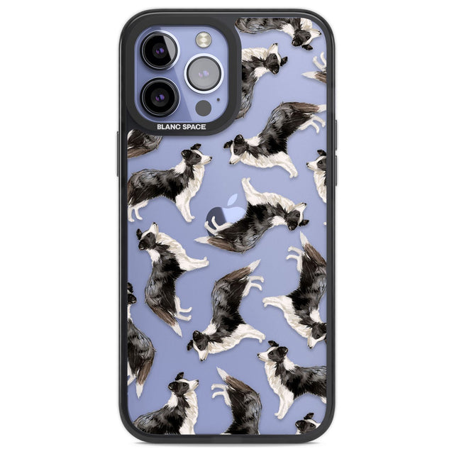 Border Collie Watercolour Dog Pattern Phone Case iPhone 13 Pro Max / Black Impact Case,iPhone 14 Pro Max / Black Impact Case Blanc Space