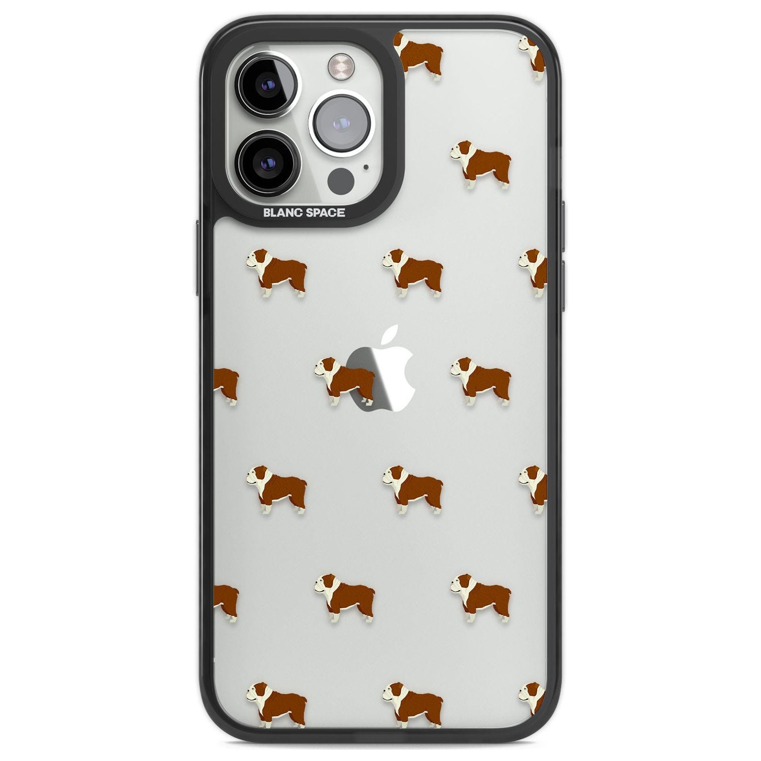 English Bulldog Dog Pattern Clear Phone Case iPhone 13 Pro Max / Black Impact Case,iPhone 14 Pro Max / Black Impact Case Blanc Space