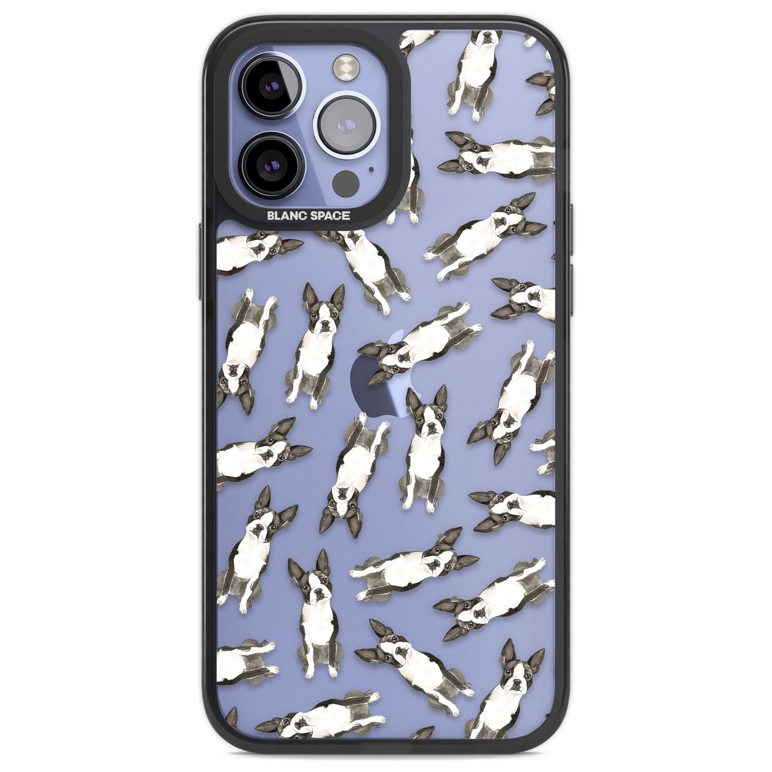 Boston Terrier Watercolour Dog Pattern Phone Case iPhone 13 Pro Max / Black Impact Case,iPhone 14 Pro Max / Black Impact Case Blanc Space