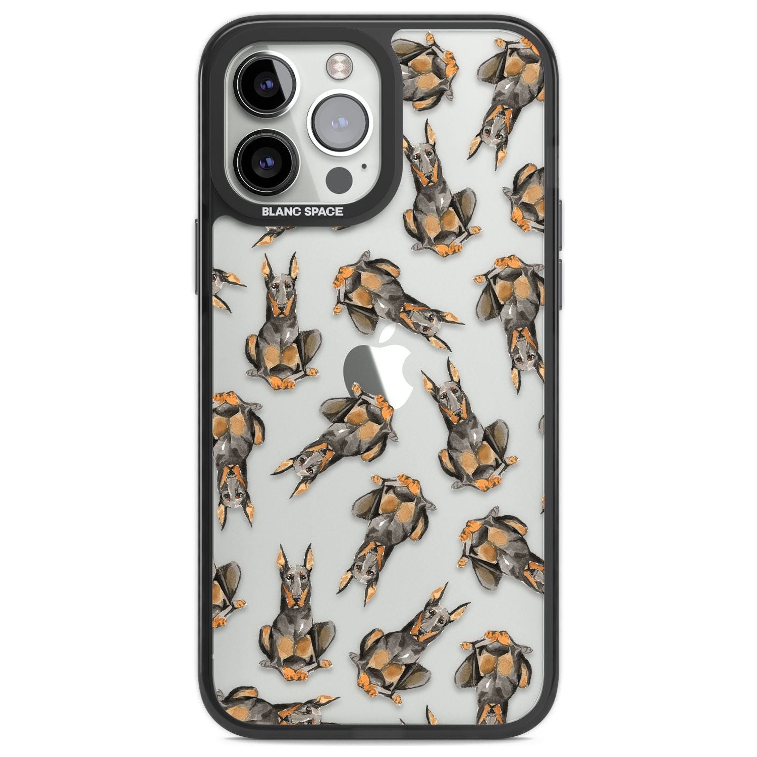Doberman Watercolour Dog Pattern Phone Case iPhone 13 Pro Max / Black Impact Case,iPhone 14 Pro Max / Black Impact Case Blanc Space