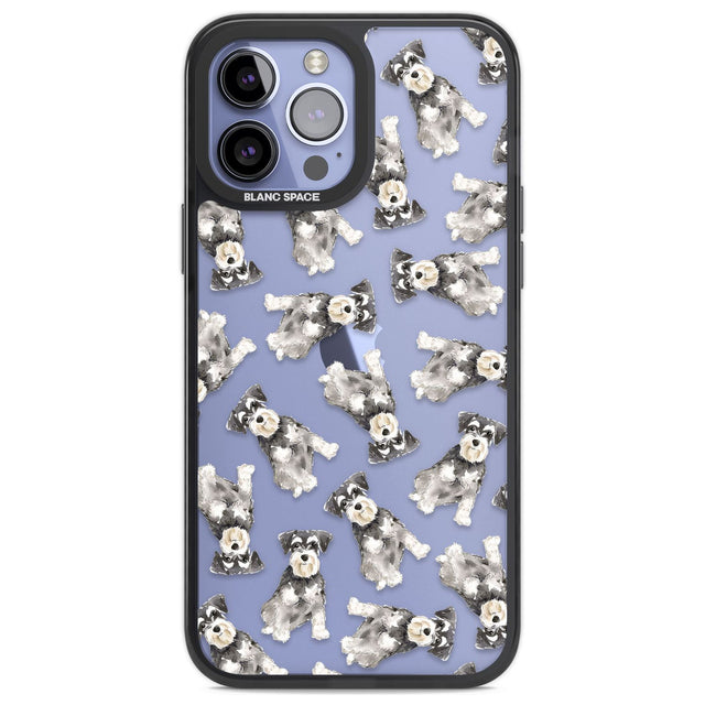 Miniature Schnauzer Watercolour Dog Pattern Phone Case iPhone 13 Pro Max / Black Impact Case,iPhone 14 Pro Max / Black Impact Case Blanc Space