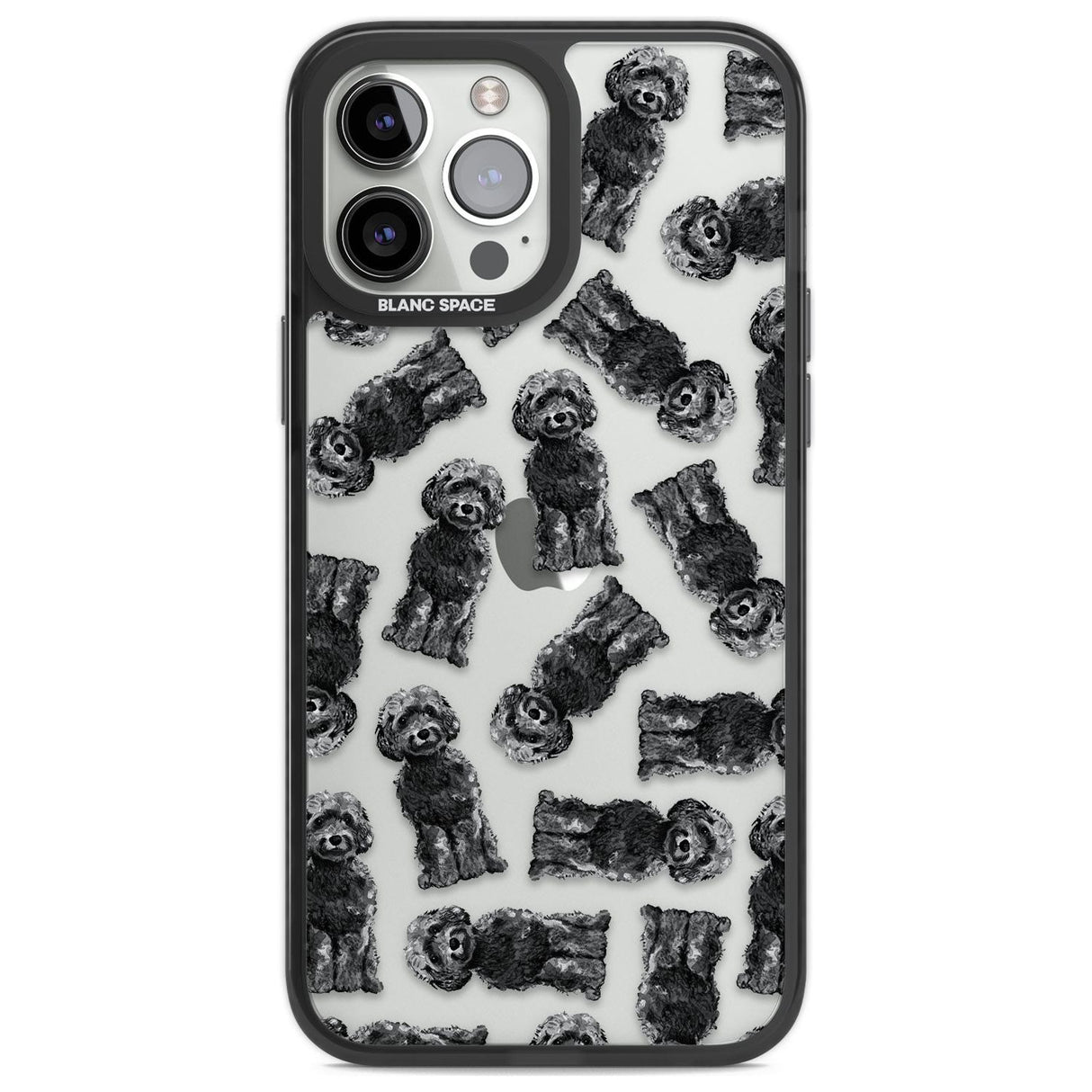 Cockapoo (Black) Watercolour Dog Pattern Phone Case iPhone 13 Pro Max / Black Impact Case,iPhone 14 Pro Max / Black Impact Case Blanc Space