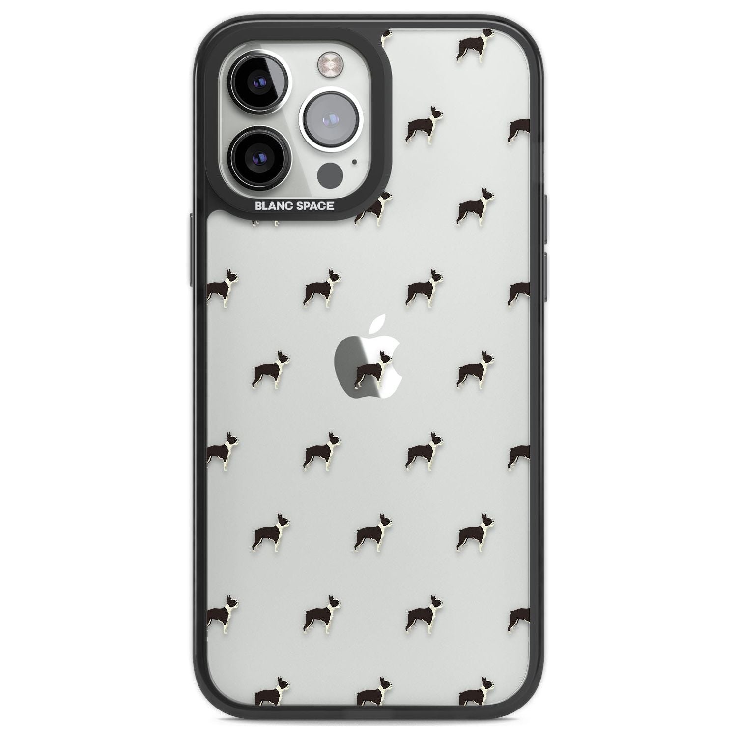Boston Terrier Dog Pattern Clear Phone Case iPhone 13 Pro Max / Black Impact Case,iPhone 14 Pro Max / Black Impact Case Blanc Space