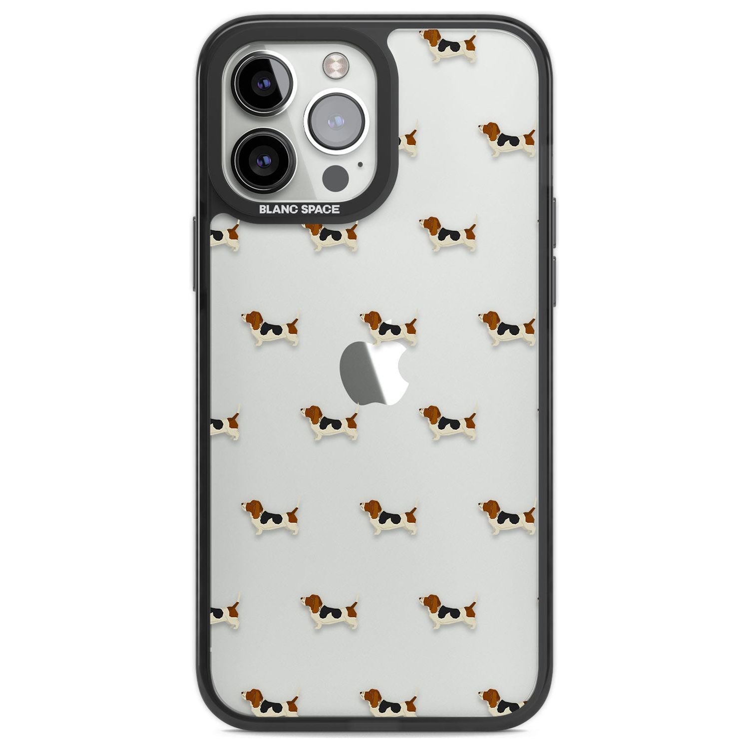 Basset Hound Dog Pattern Clear Phone Case iPhone 13 Pro Max / Black Impact Case,iPhone 14 Pro Max / Black Impact Case Blanc Space