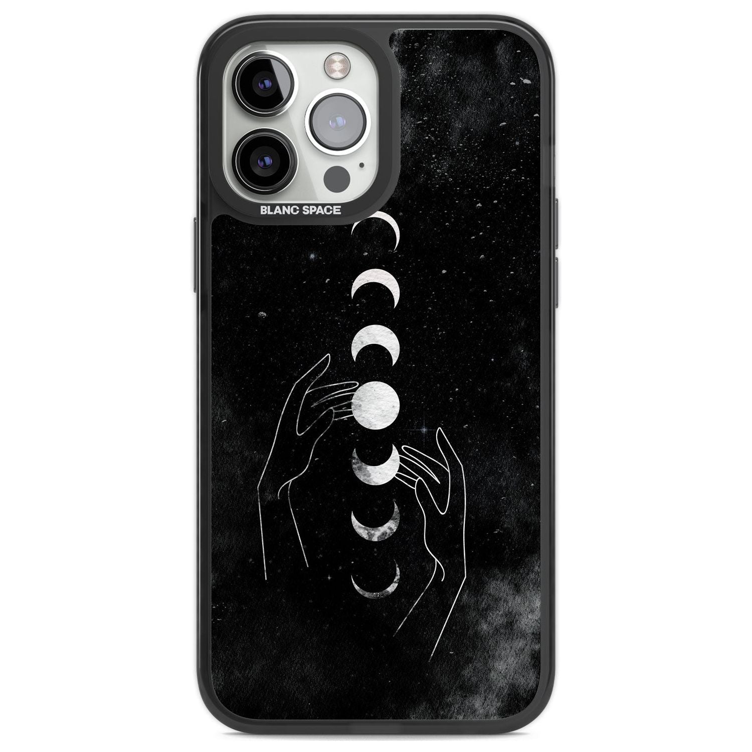 Moon Phases and Hands Phone Case iPhone 13 Pro Max / Black Impact Case,iPhone 14 Pro Max / Black Impact Case Blanc Space