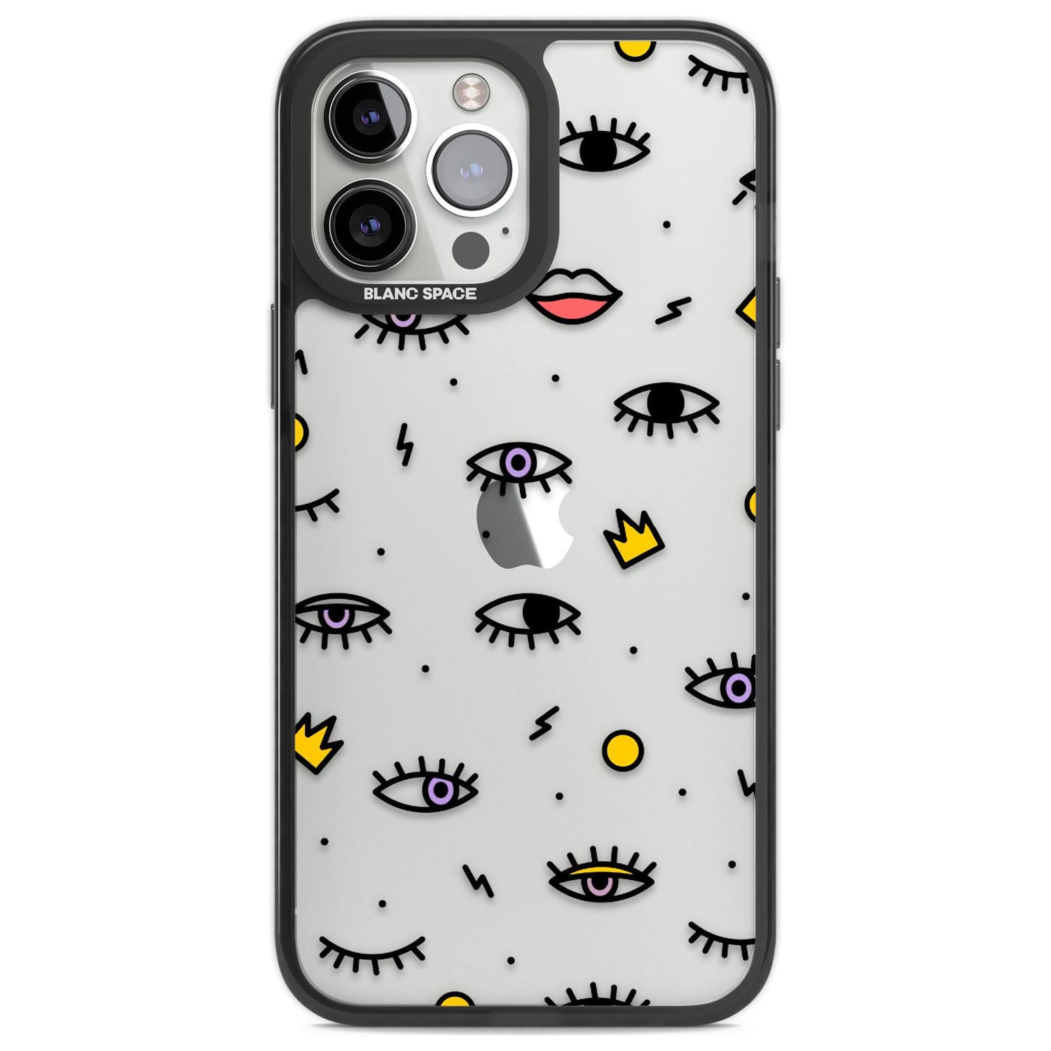 Eyes & Lips Icons Phone Case iPhone 13 Pro Max / Black Impact Case,iPhone 14 Pro Max / Black Impact Case Blanc Space