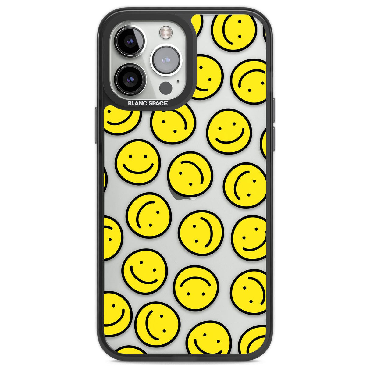 Happy Face Clear Pattern Phone Case iPhone 13 Pro Max / Black Impact Case,iPhone 14 Pro Max / Black Impact Case Blanc Space