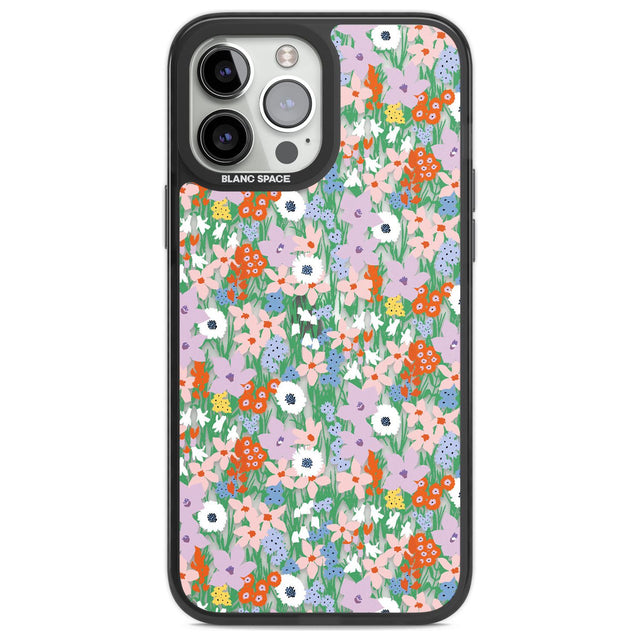 Jazzy Floral Mix: Transparent Phone Case iPhone 13 Pro Max / Black Impact Case,iPhone 14 Pro Max / Black Impact Case Blanc Space
