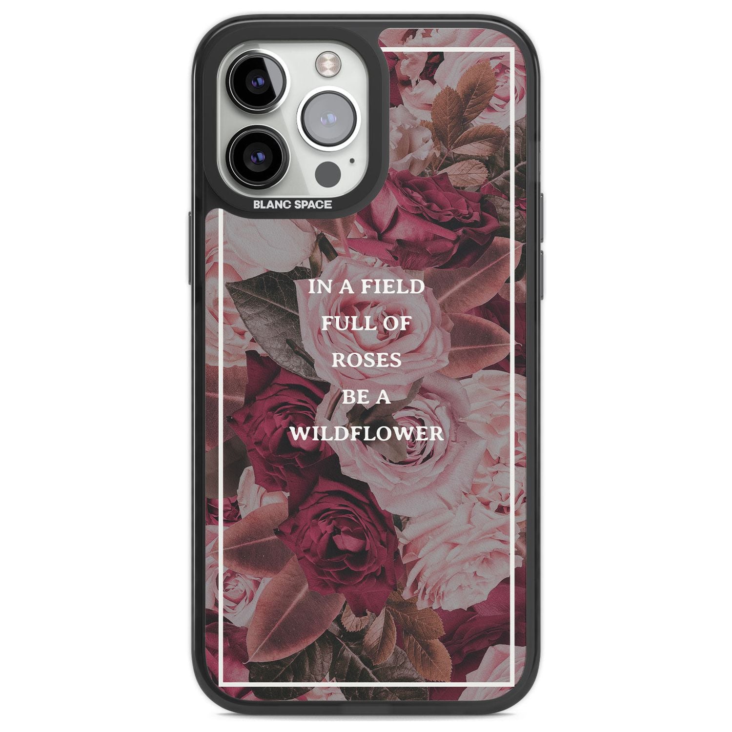Be a Wildflower Floral Quote Phone Case iPhone 13 Pro Max / Black Impact Case,iPhone 14 Pro Max / Black Impact Case Blanc Space