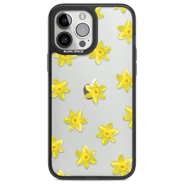 Daffodils Transparent Pattern Phone Case iPhone 13 Pro Max / Black Impact Case,iPhone 14 Pro Max / Black Impact Case Blanc Space